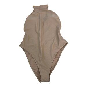 Forever 21 Women's Size Large One Piece Swim Suit 70's, gold shimmery Beach NWOT